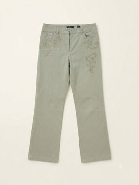 Orly embroidered floral grey straight leg pants, classic, preppy, basic, retro